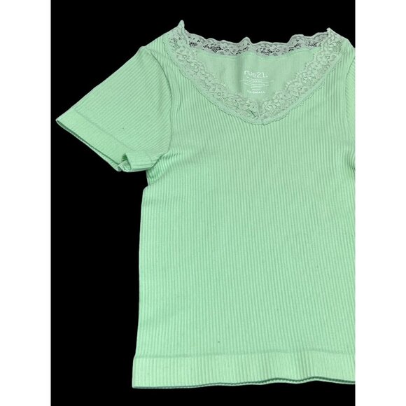 Rue 21 - Women's Short Sleeve Lace V-Neck T-Shirt - Green - XXS - Picture 3 of 12